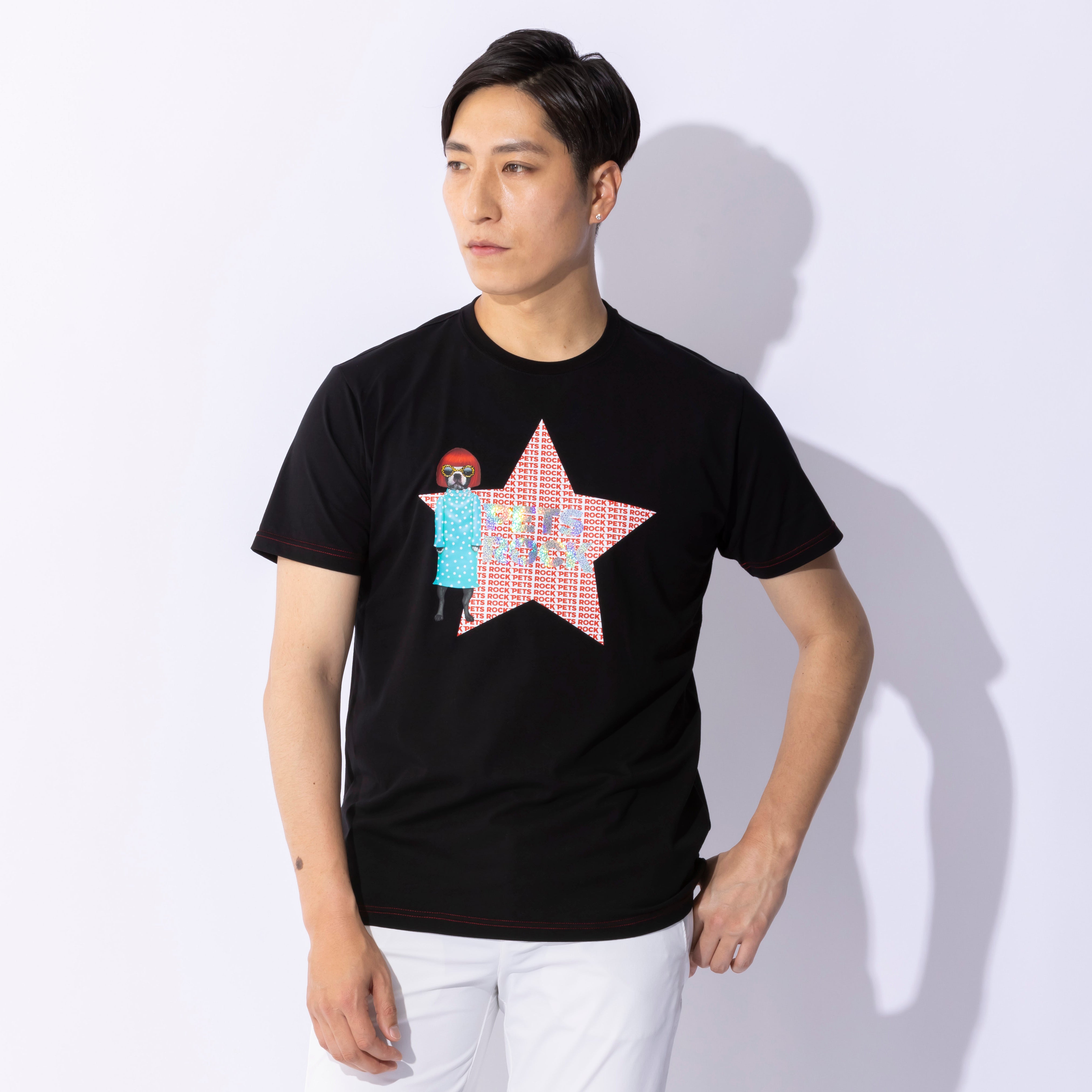 UNISEX PETS ROCK Cotton spandex star print T-shirt｜BLACK（A0-2504-21） – BBCO