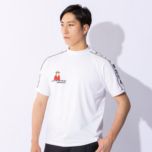 MEN'S PETS ROCK polyester  spandex mock neck  T-shirt｜WHITE（A0-2552-21）