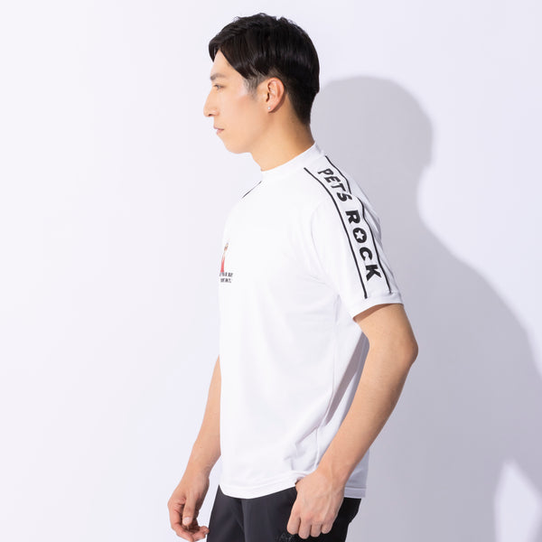 MEN'S PETS ROCK polyester  spandex mock neck  T-shirt｜WHITE（A0-2552-21）