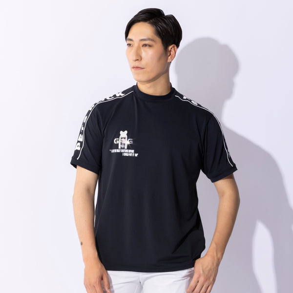 MEN'S PETS ROCK polyester  spandex mock neck  T-shirt｜BLACK（A0-2551-21）