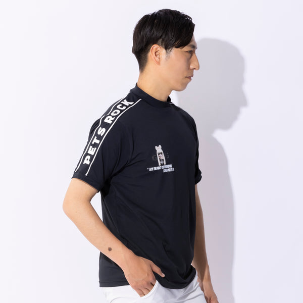 MEN'S PETS ROCK polyester  spandex mock neck  T-shirt｜BLACK（A0-2551-21）