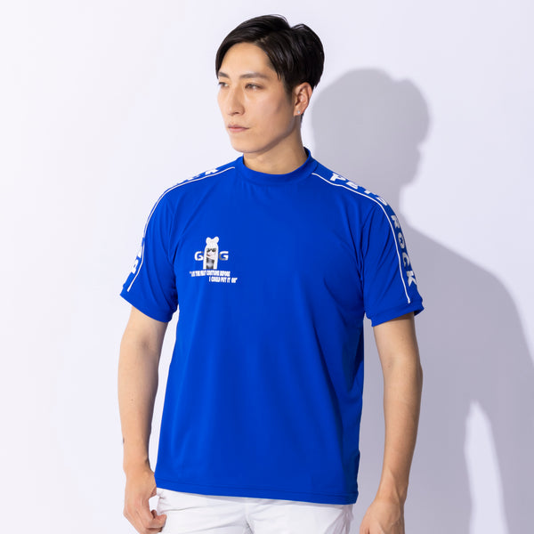 MEN'S PETS ROCK polyester  spandex mock neck  T-shirt｜BLUE（A0-2551-21）
