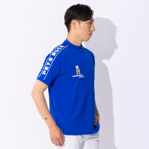 MEN'S PETS ROCK polyester  spandex mock neck  T-shirt｜BLUE（A0-2551-21）