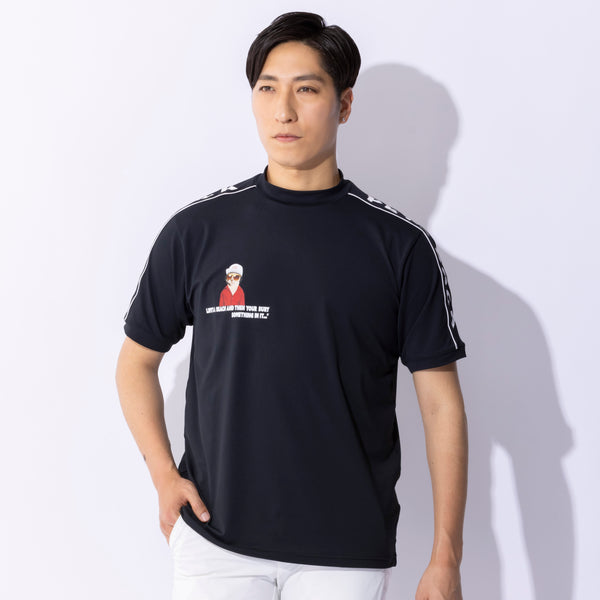 MEN'S PETS ROCK polyester  spandex mock neck  T-shirt｜black（A0-2552-21）