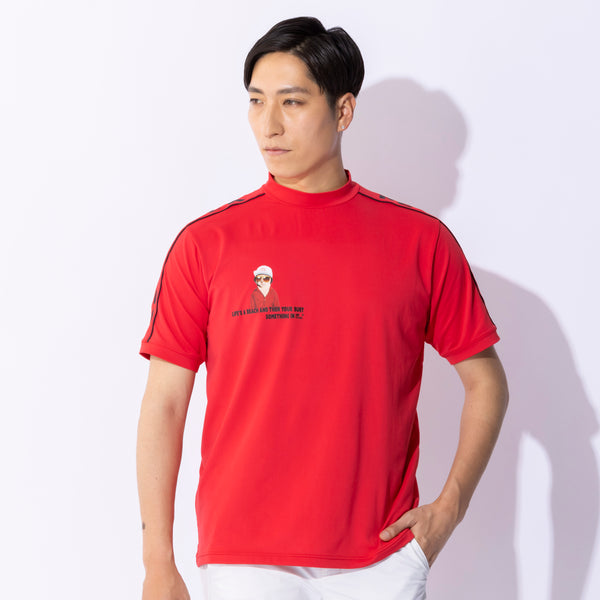 MEN'S PETS ROCK polyester  spandex mock neck  T-shirt｜red（A0-2552-21）