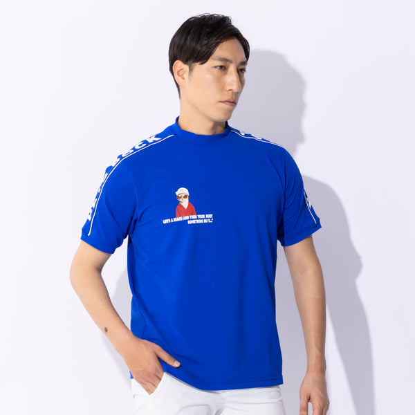 MEN'S PETS ROCK polyester  spandex mock neck  T-shirt｜BLUE（A0-2552-21）