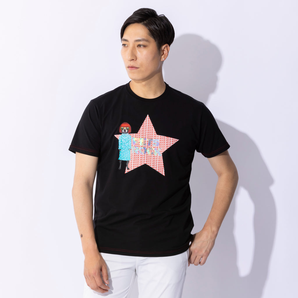 UNISEX PETS ROCK Cotton spandex star print T-shirt｜BLACK（A0-2504 