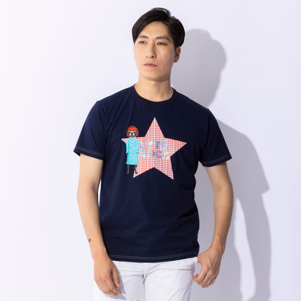 UNISEX PETS ROCK Cotton spandex  star print  T-shirt｜NAVY（A0-2504-21）