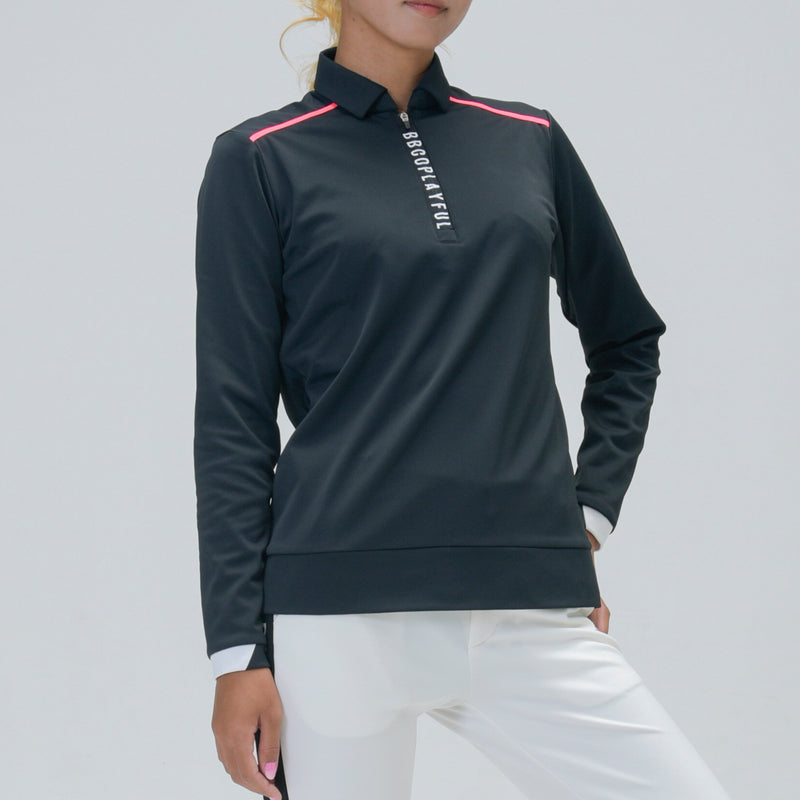 LADY’S HALF ZIP BACK PRINT POLO(LONG SLEEVE)｜（A6-1602-11）