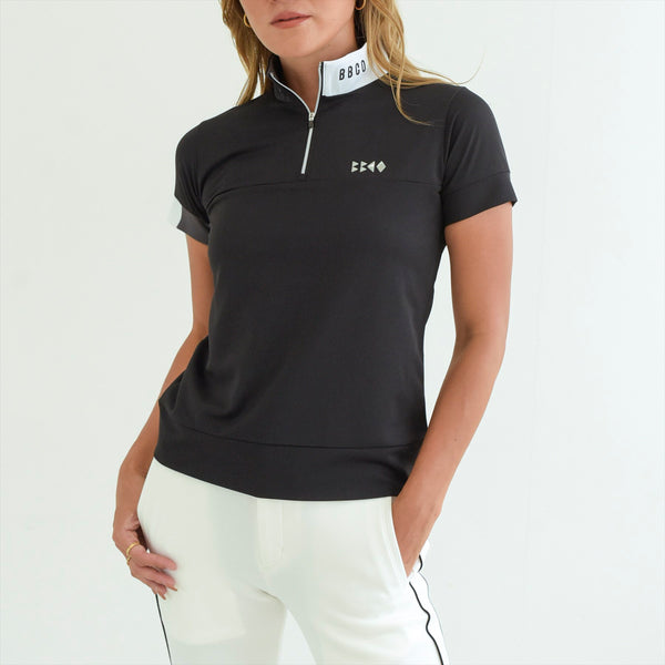 WOMEN’S  HALF ZIP MOCK NECK SHORT SLEEVE｜Black（A2-2601-11）