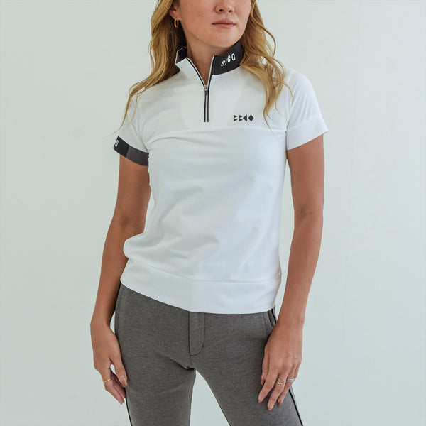 WOMEN’S  HALF ZIP MOCK NECK SHORT SLEEVE｜White（A2-2601-11）