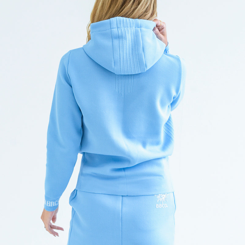 Elastic Hoodie<br>knitted fabric｜saxe blue（A6-7701-11）