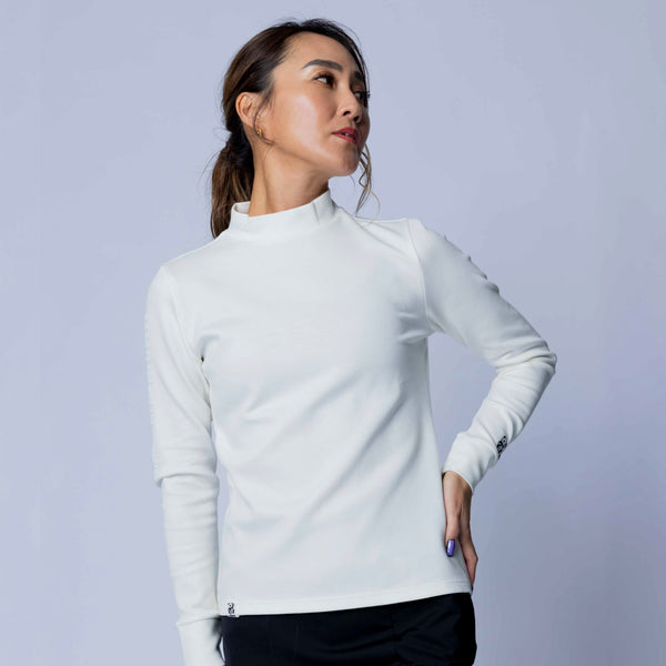 WOMEN’S  BBCO BACK PRINT LONG SLEEVE(MOCK NECK)｜White（A0-1530-11）